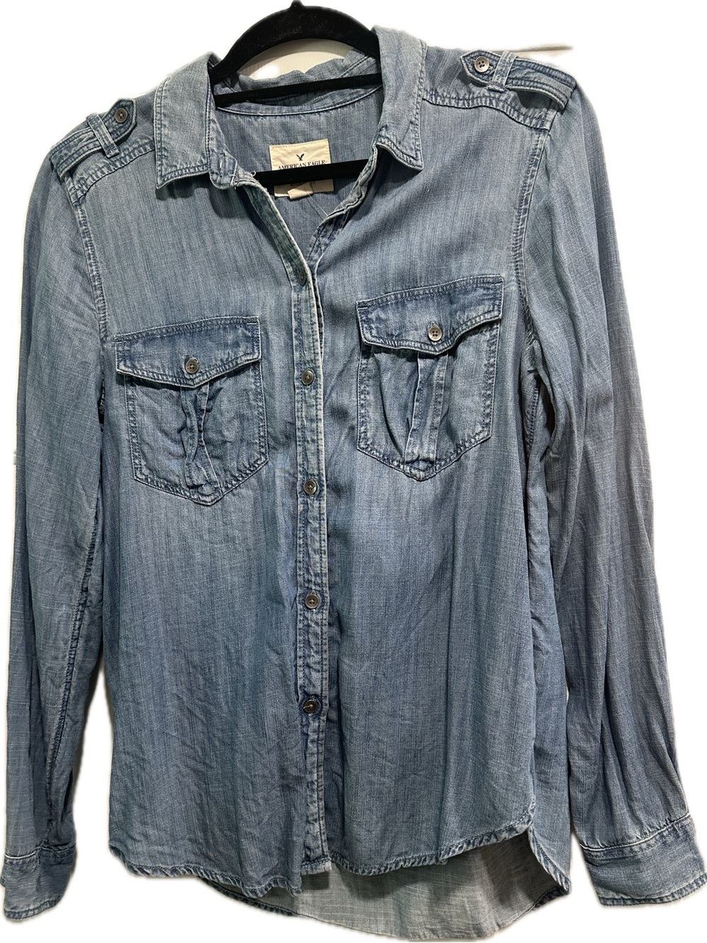 American Eagle Outfitters Light Blue Denim Boyfriend Fit Shirt